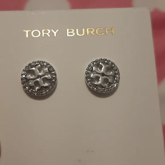 Tory Burch circle crystal stud earrings silver new - Picture 8 of 9